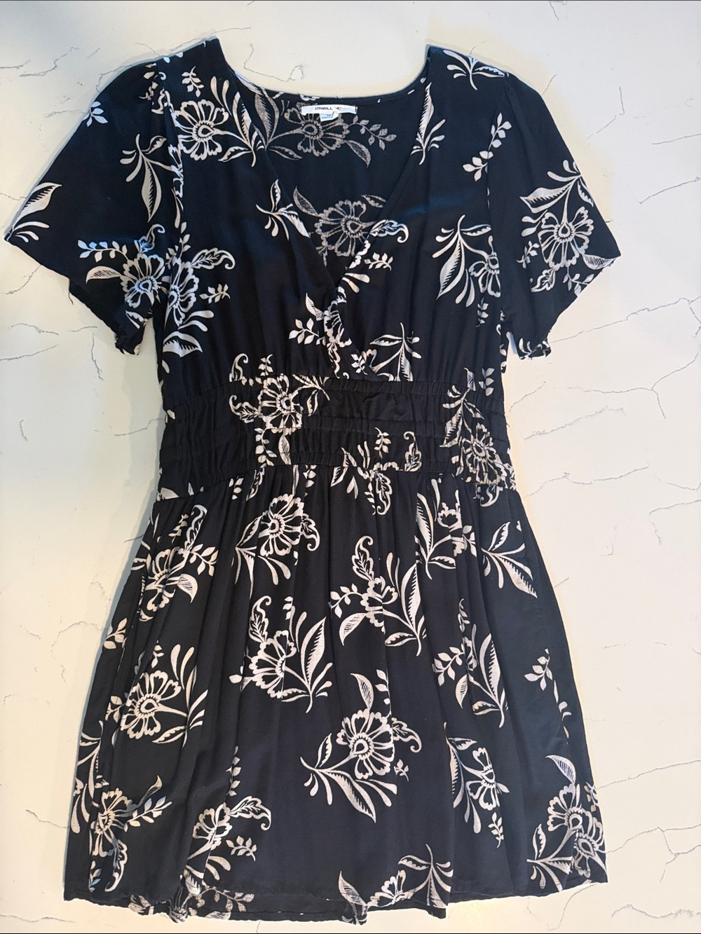 O'Neill Black Mini Dress with White Floral Print